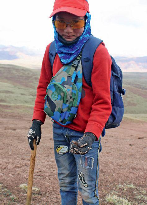 一位來(lái)自莫云的14歲藏族男孩，挖到自己這一天的第三枚蟲(chóng)草。