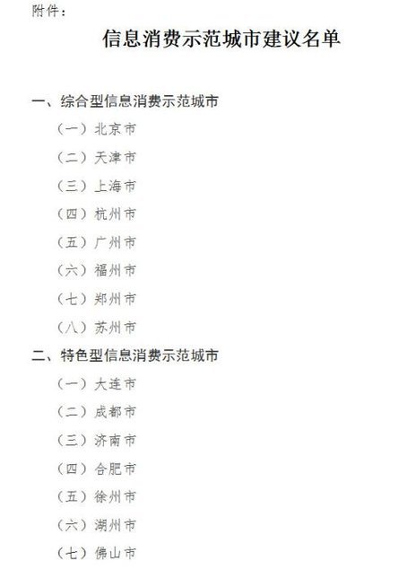 福州等15城入圍信息消費(fèi)示范城市建議名單