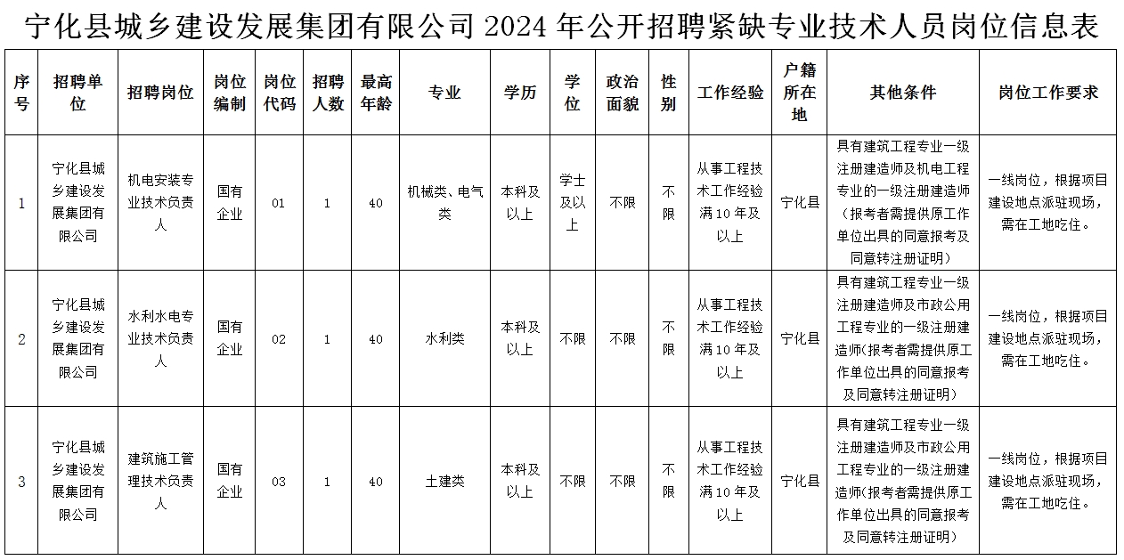 福建省寧化縣勞務(wù)派遣服務(wù)有限公司關(guān)于縣城鄉(xiāng)建設(shè)發(fā)展集團(tuán)有限公司2024年公開招聘緊缺專業(yè)技術(shù)人員通告